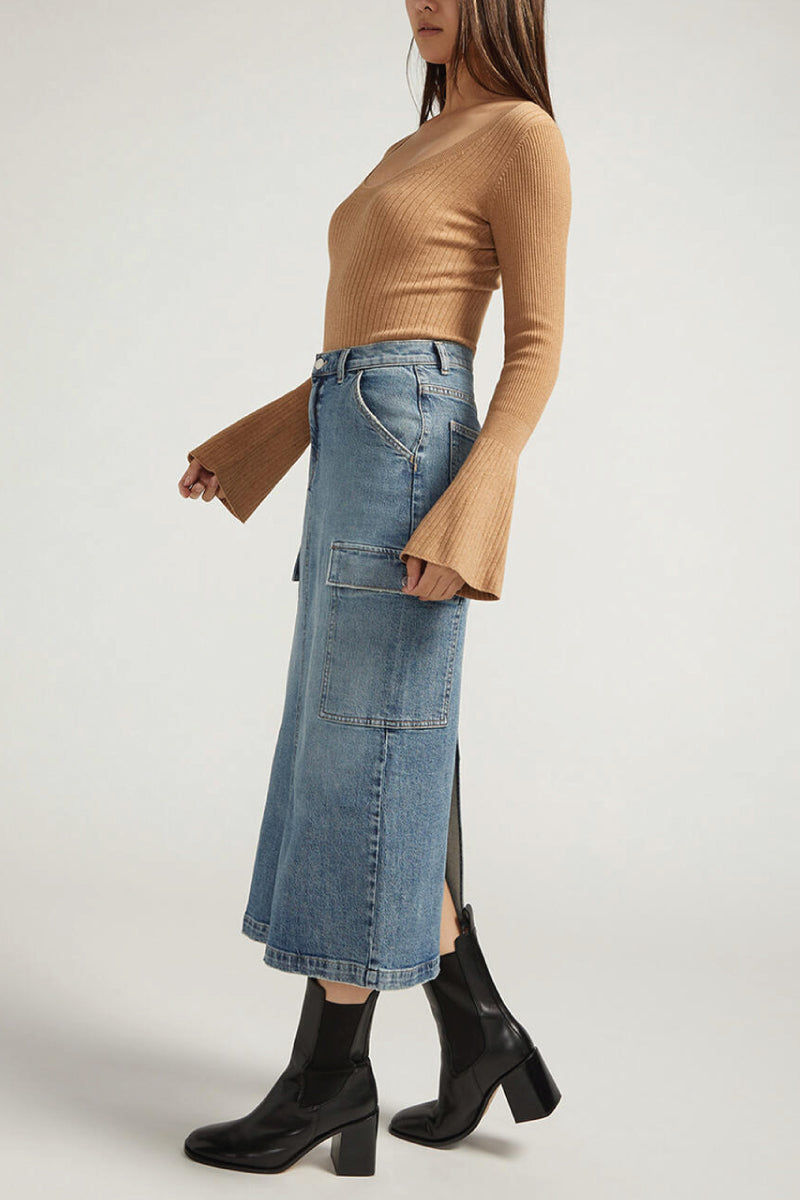 Cargo High Rise Jean Skirt - IND