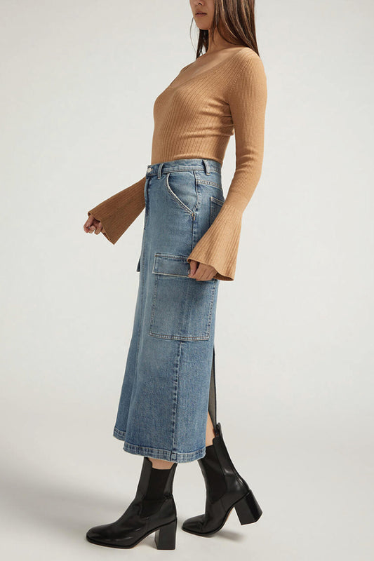 Cargo High Rise Jean Skirt - IND