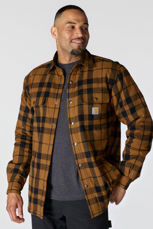 Relaxed Flannel Sherpa Jacket - BRN