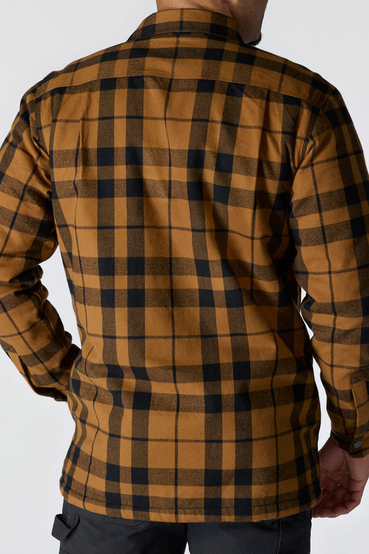 Relaxed Flannel Sherpa Jacket - BRN