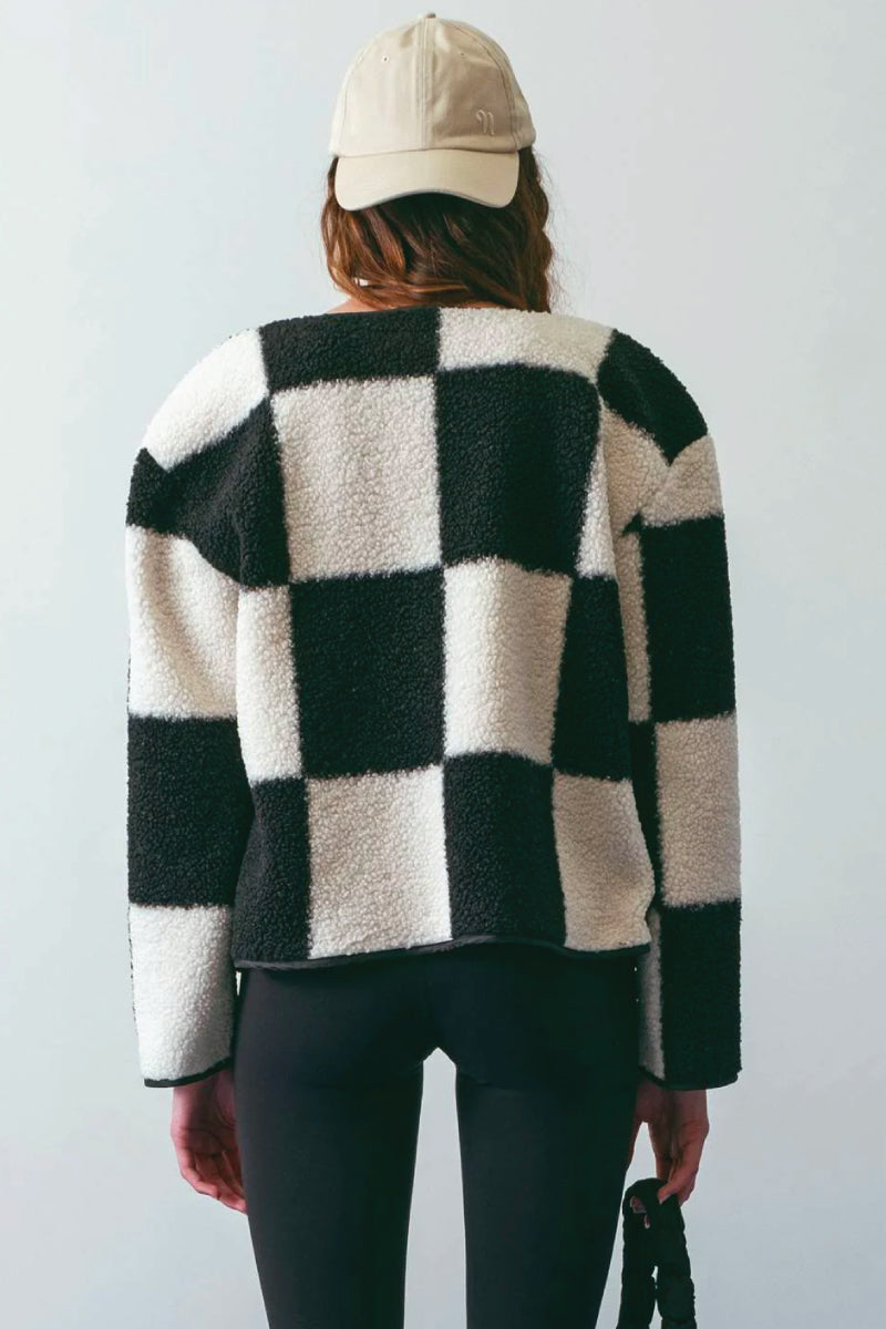 Checkered Fleece Jacket - BLK