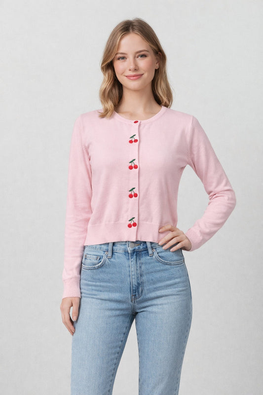 Cherry Button Cardi - PNK