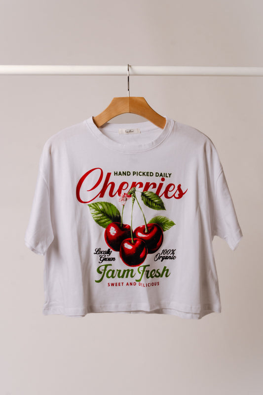 Cherry Glow Crop Tee - WHT