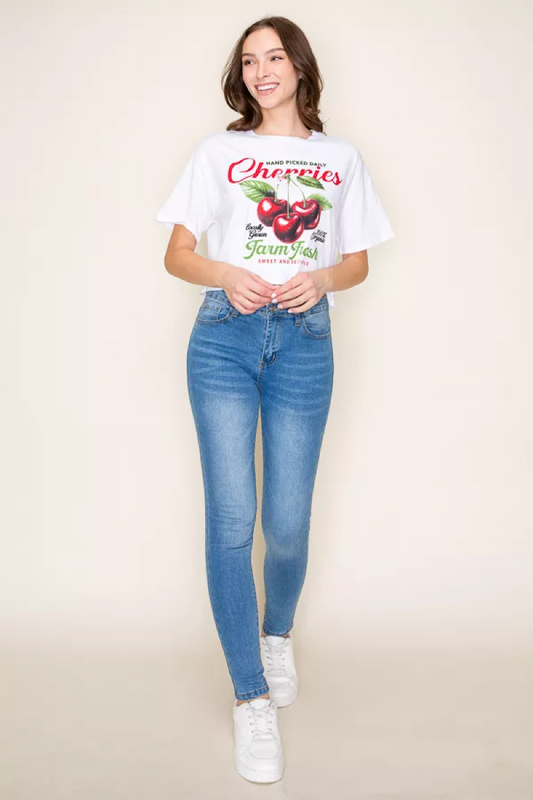 Cherry Glow Crop Tee - WHT