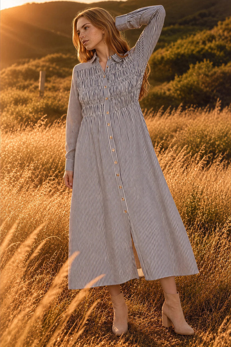 Collared Shirt Dress - NVY