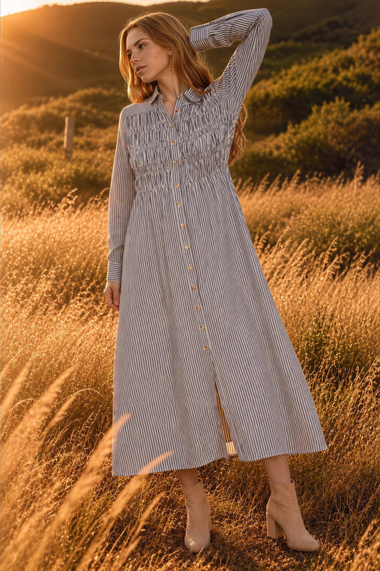 Collared Shirt Dress - NVY