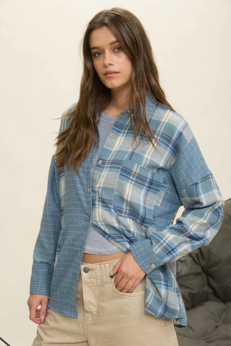 Color-Block Plaid Shirt - DNM