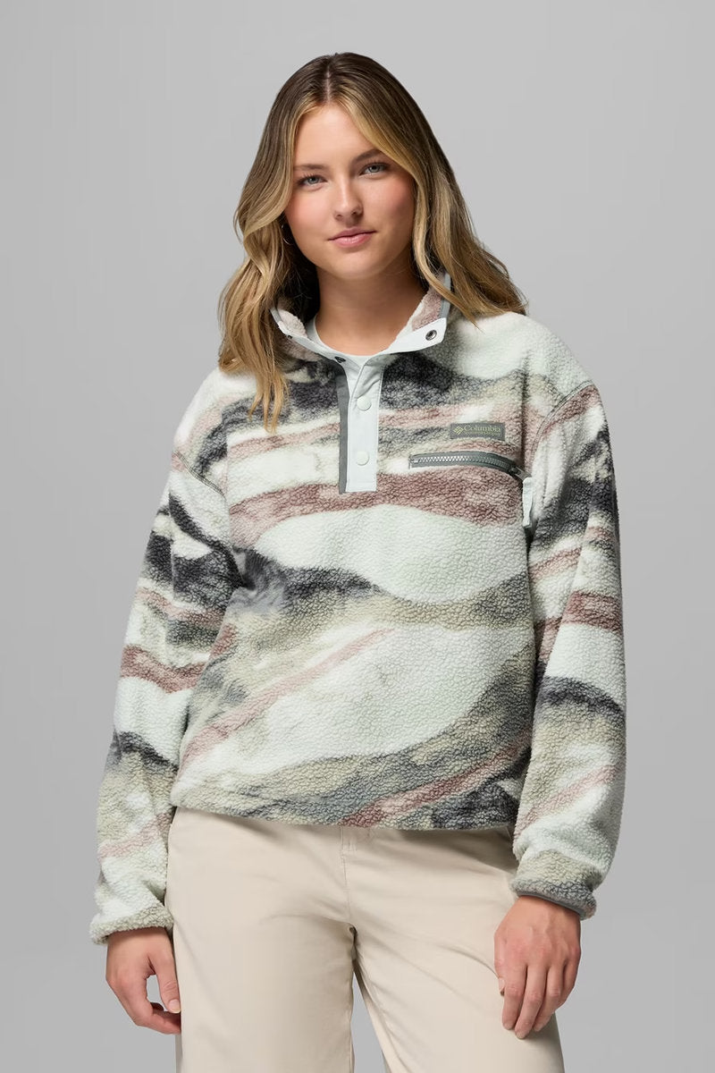 Helvetia II Printed Cropped Half Snap Fleece Pullover - SAG