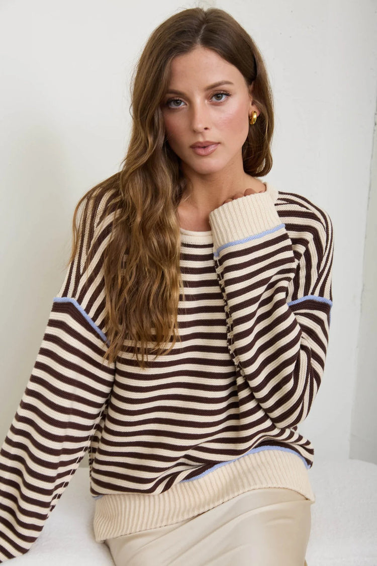 Contrast Stripe Knit Sweater - KHA