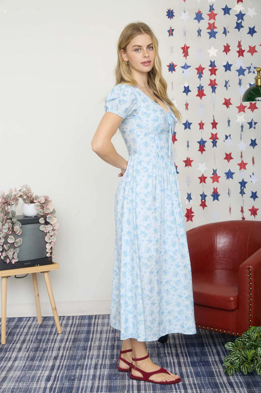 Cottage Chic Corset Midi Dress - BLU