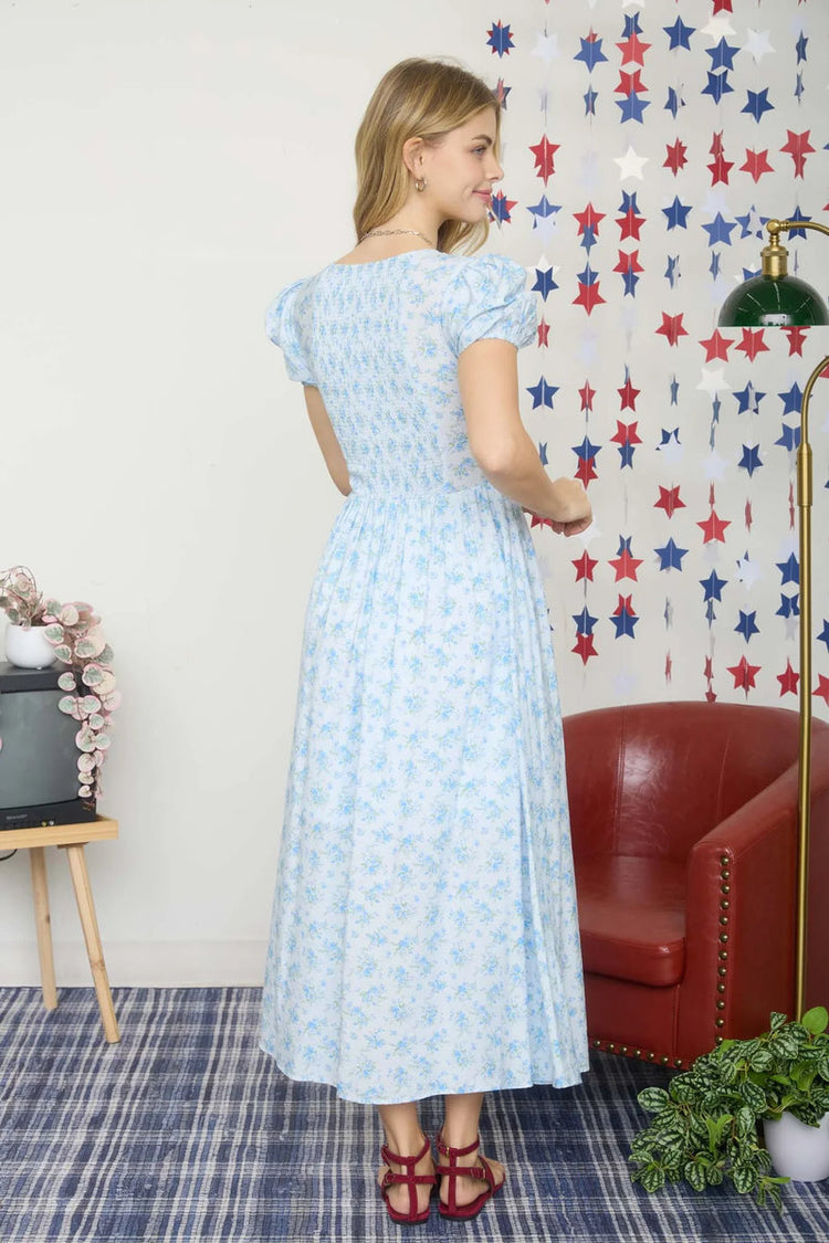 Cottage Chic Corset Midi Dress - BLU