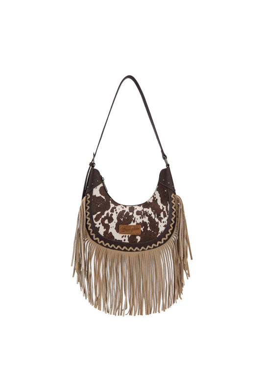 Cow Print Fringe Hobo - COF
