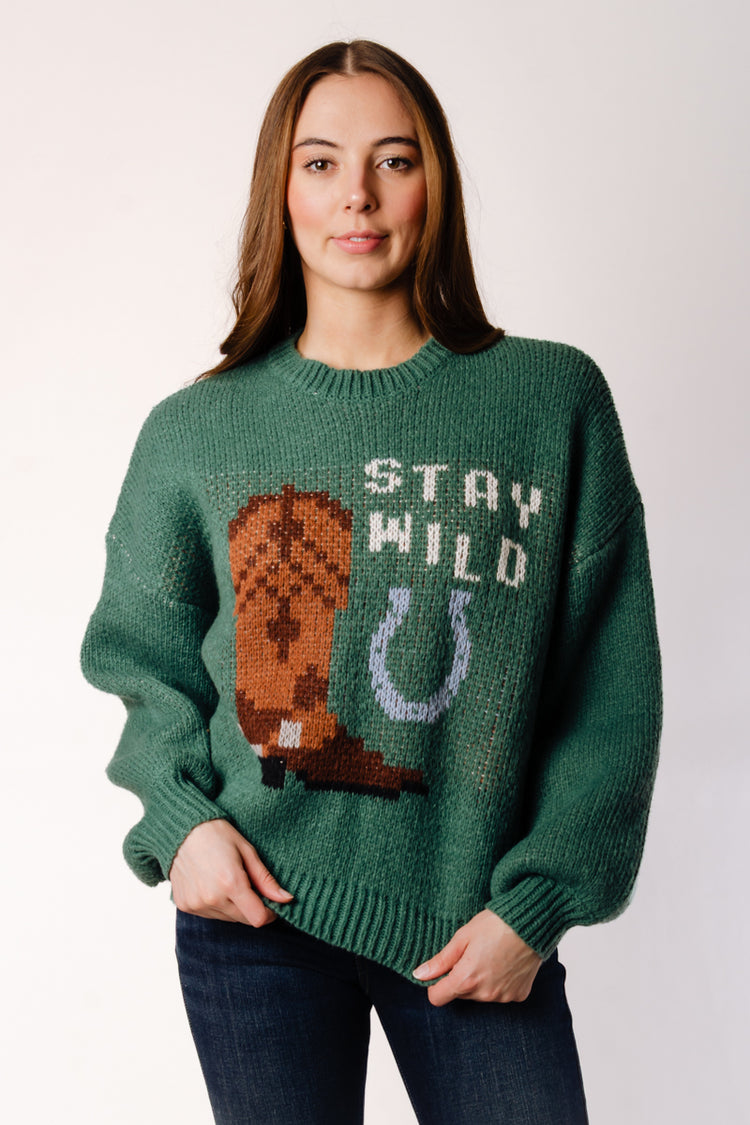 Cowboy Boot Sweater - GRN