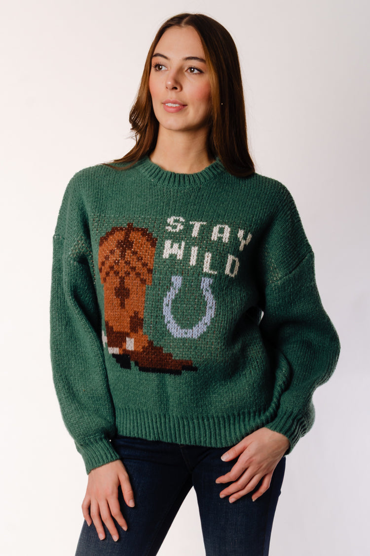 Cowboy Boot Sweater - GRN