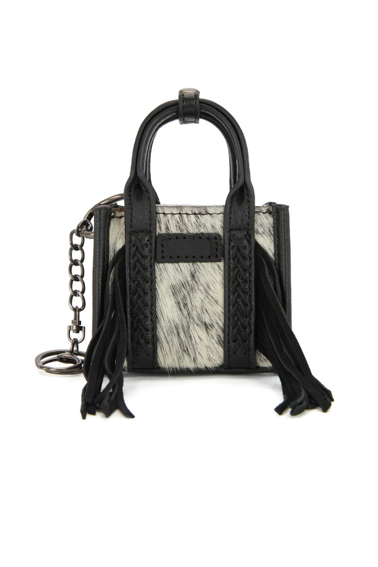 Cowhide Mini Handbag Charm - BLK