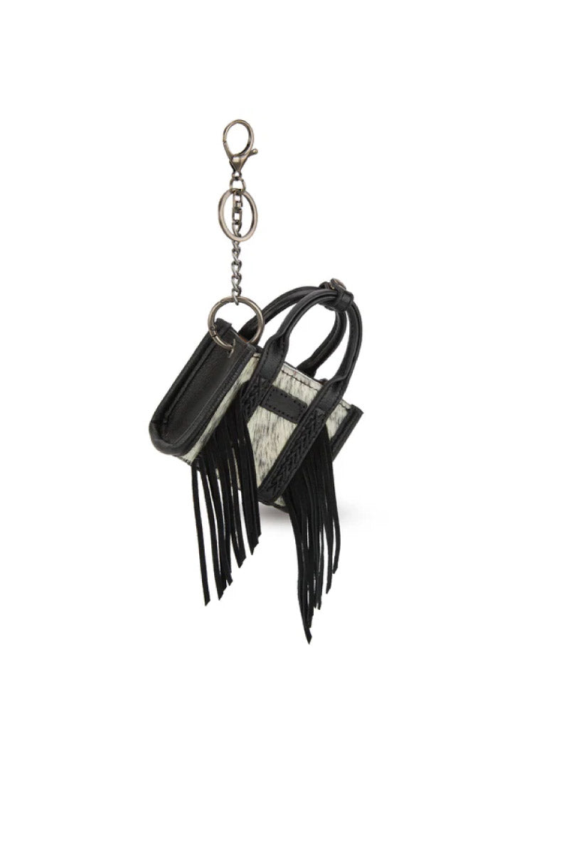 Cowhide Mini Handbag Charm - BLK