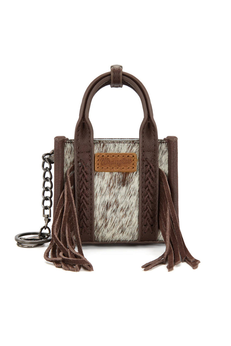 Cowhide Mini Handbag Charm - BRN