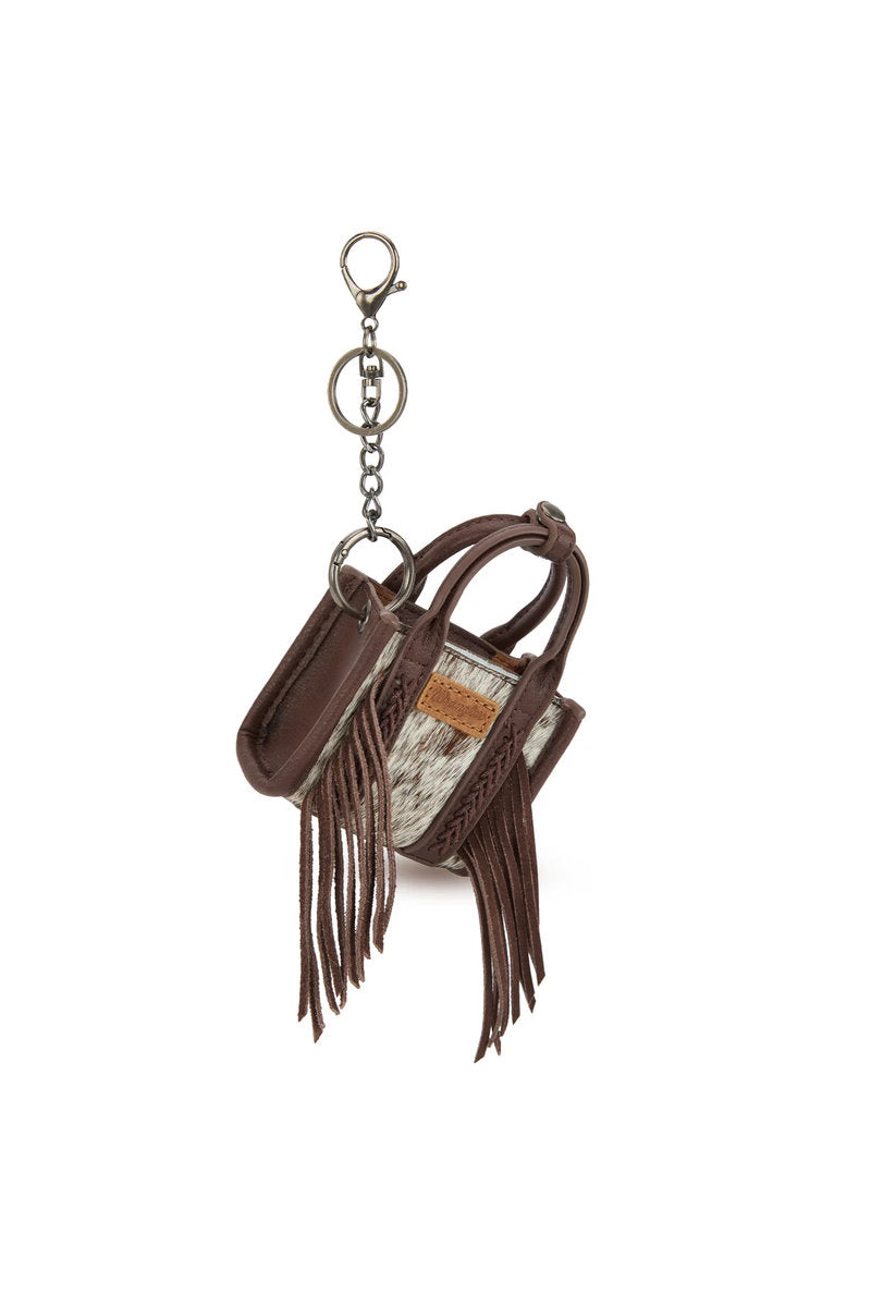 Cowhide Mini Handbag Charm - BRN