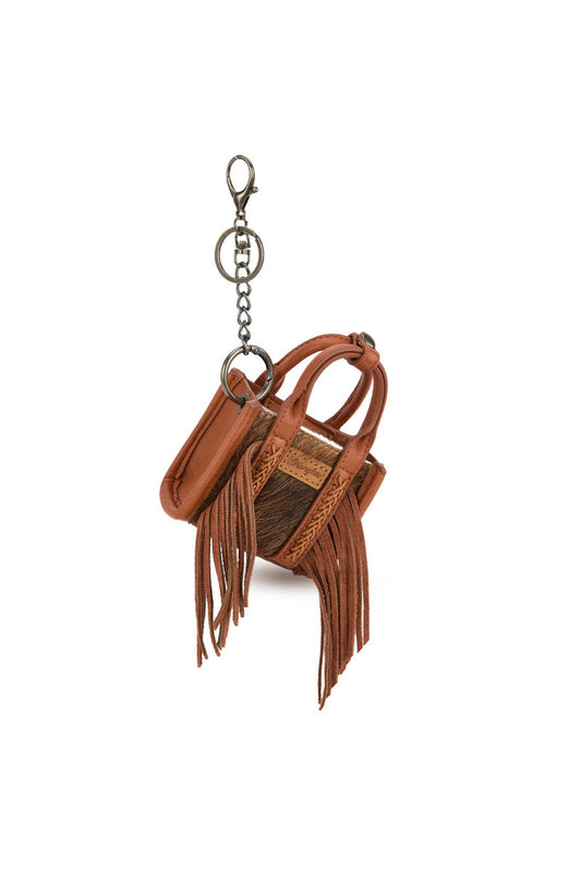 Cowhide Mini Handbag Charm - BRN