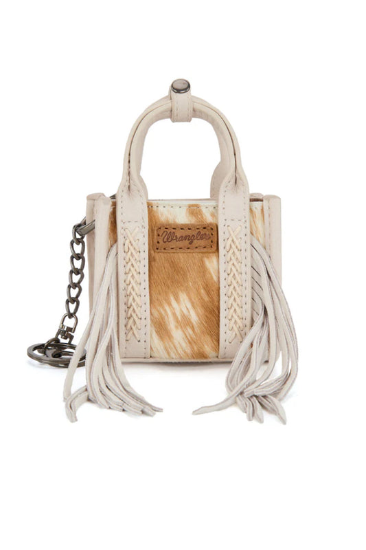 Cowhide Mini Handbag Charm - White