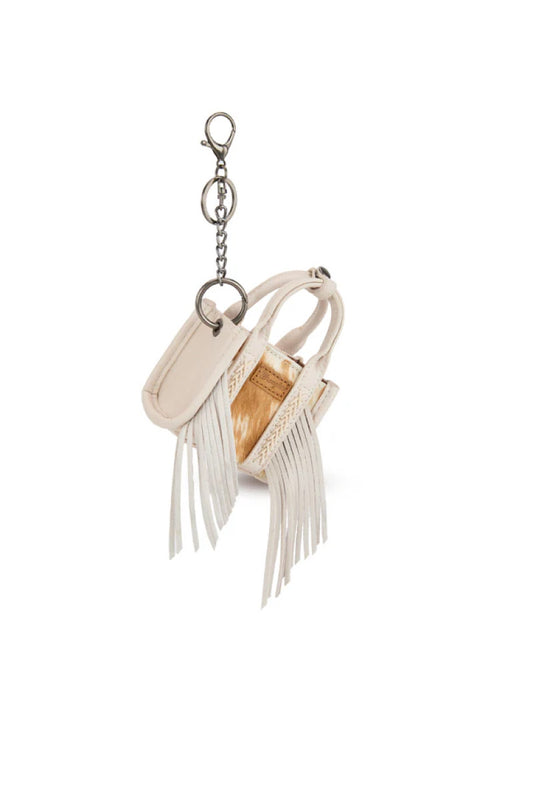 Cowhide Mini Handbag Charm - White
