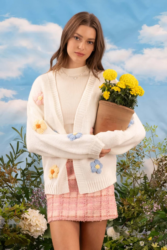 Crochet Flower Knit Cardi - IVR