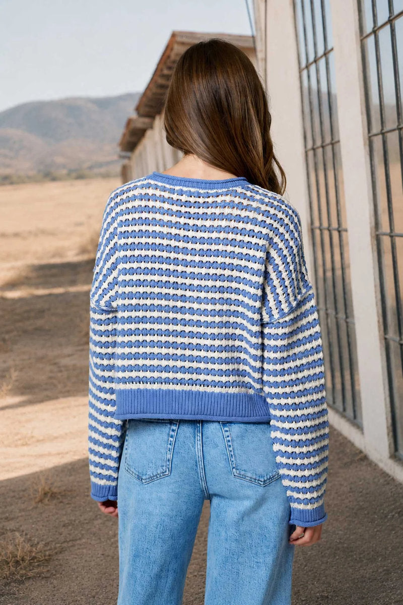 Crochet Stripe Cardigan - BLU