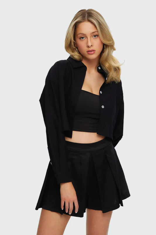 Cropped Oxford Shirt - BLK