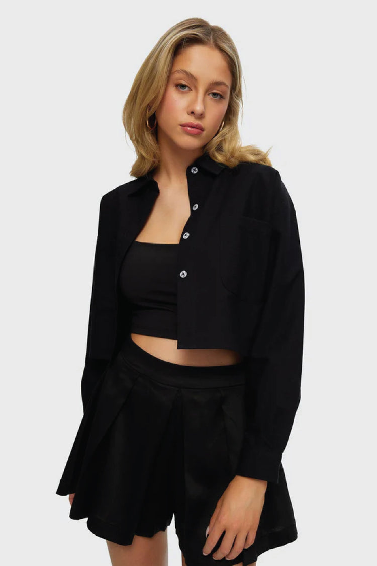 Cropped Oxford Shirt - BLK