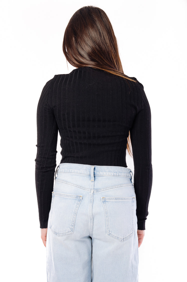 Cropped Ribbed Long Sleeve - BLK