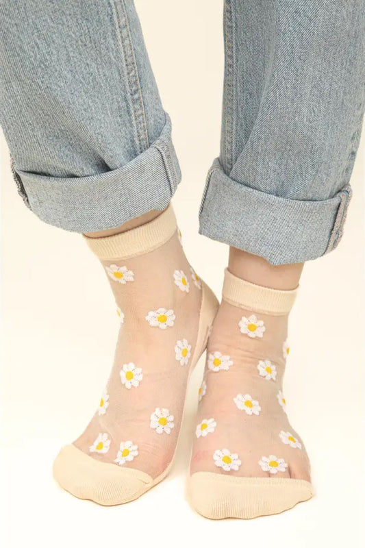 Daisy Embroidered Mesh Socks - NUD