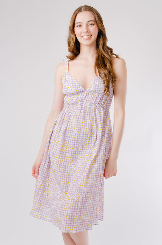 Daisy Gingham Midi Dress - LAV