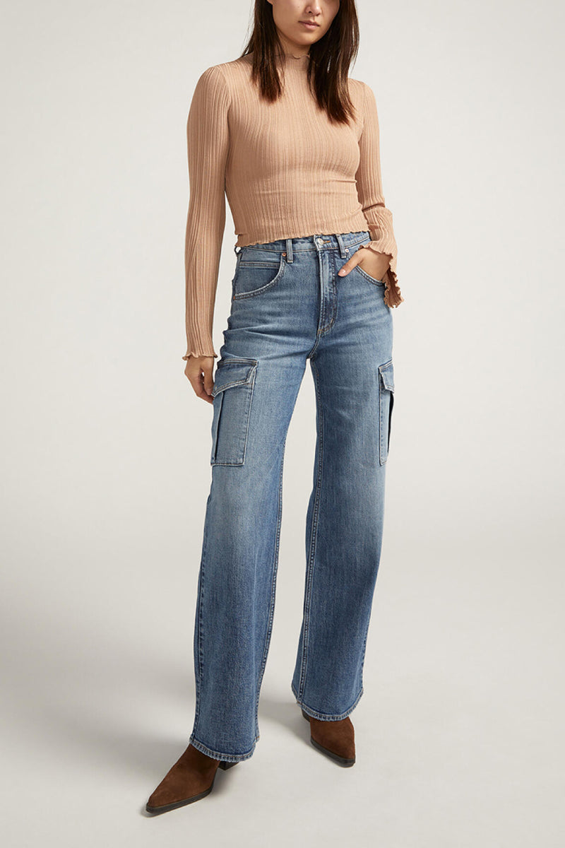 Denim Cargo Wide Leg Jeans - 31
