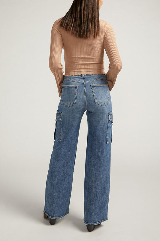 Denim Cargo Wide Leg Jeans - 31