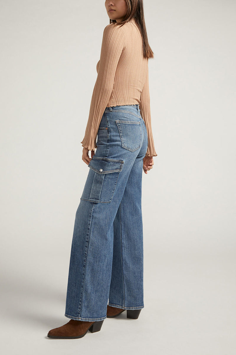 Denim Cargo Wide Leg Jeans - 31