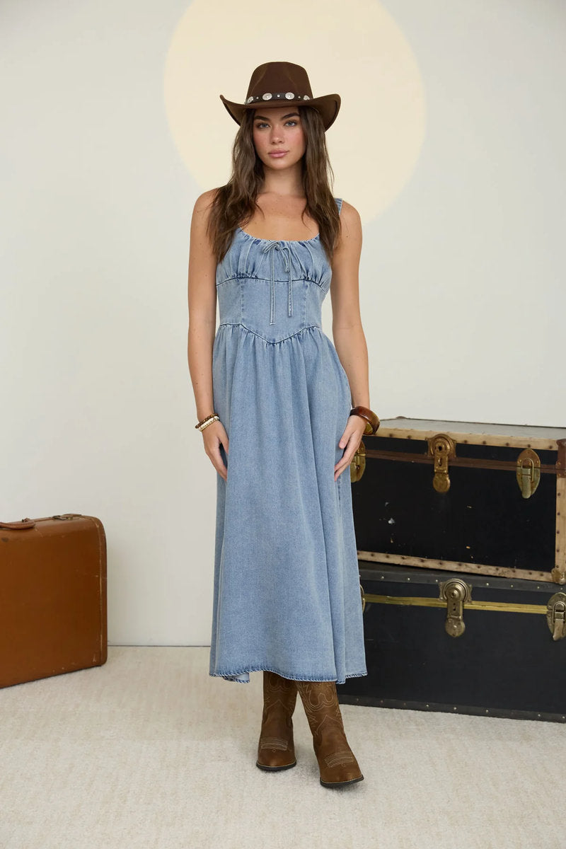 Denim Corset Midi Dress - CHM