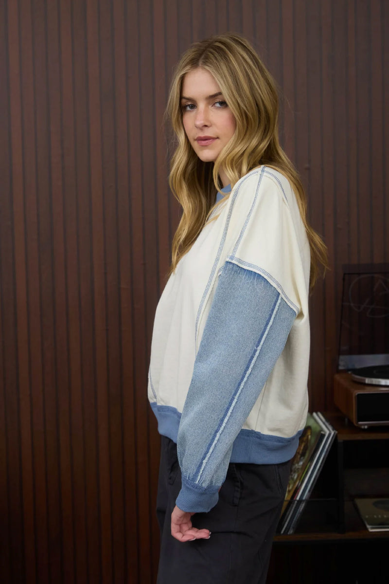 Denim Sleeve Sweatshirt - CRM