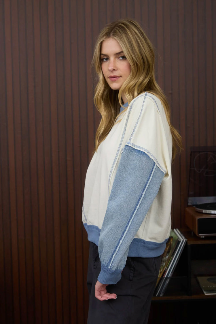 Denim Sleeve Sweatshirt - CRM