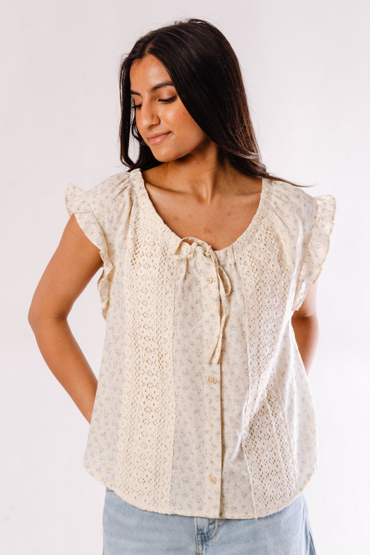 Ditsy Floral Lace Blouse - SKY