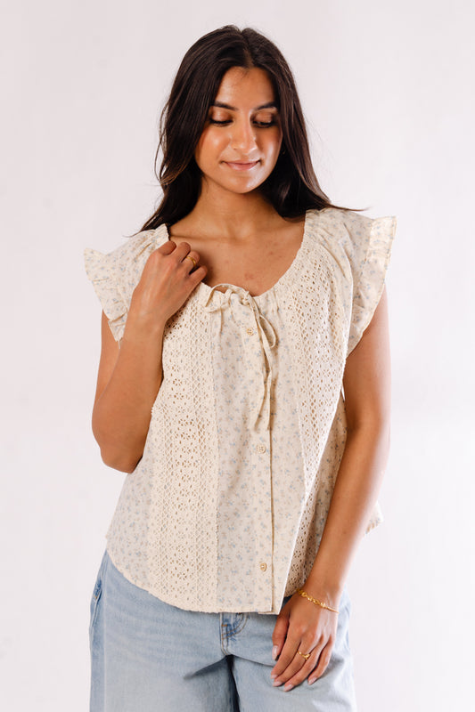 Ditsy Floral Lace Blouse - SKY