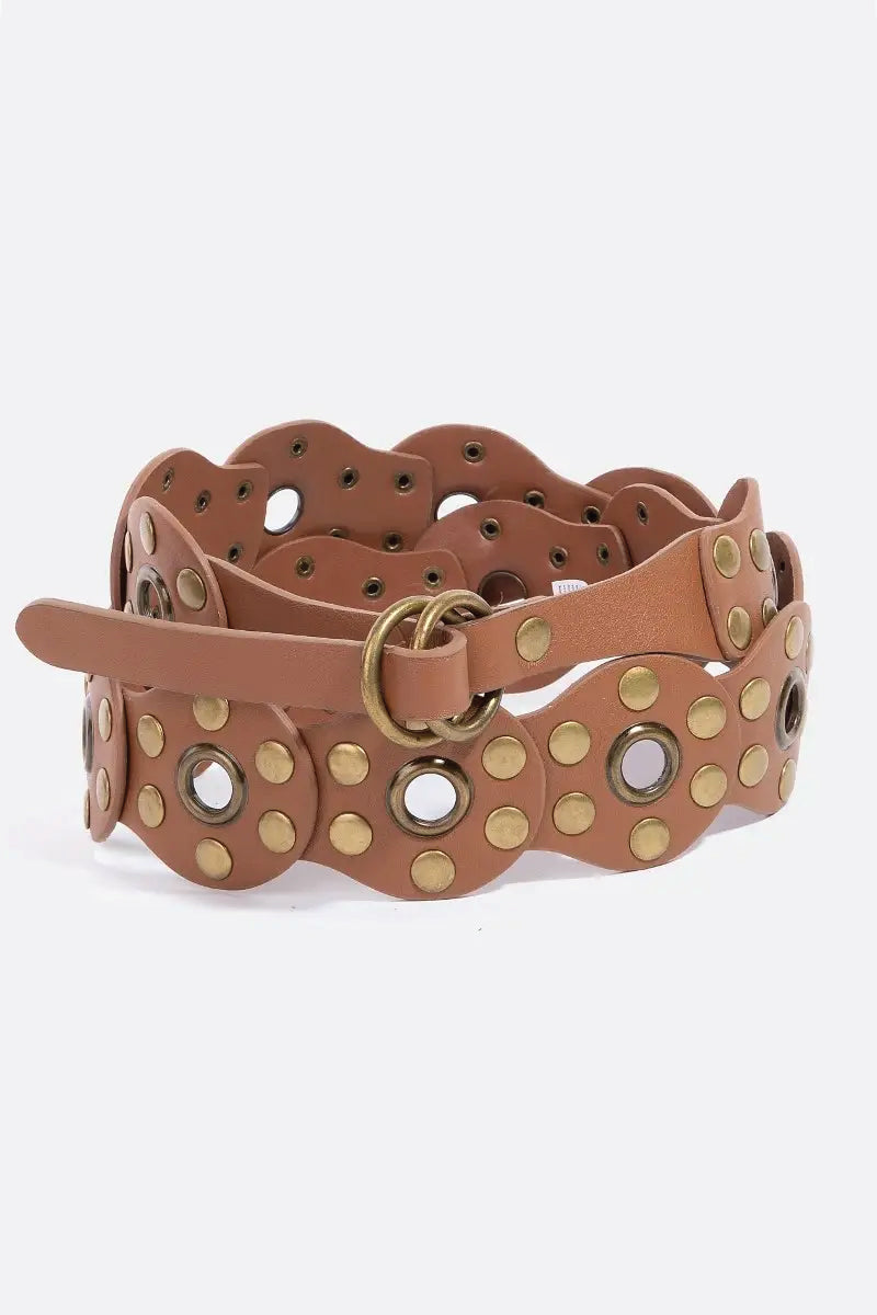 Double Western Studded Belt - BRN
