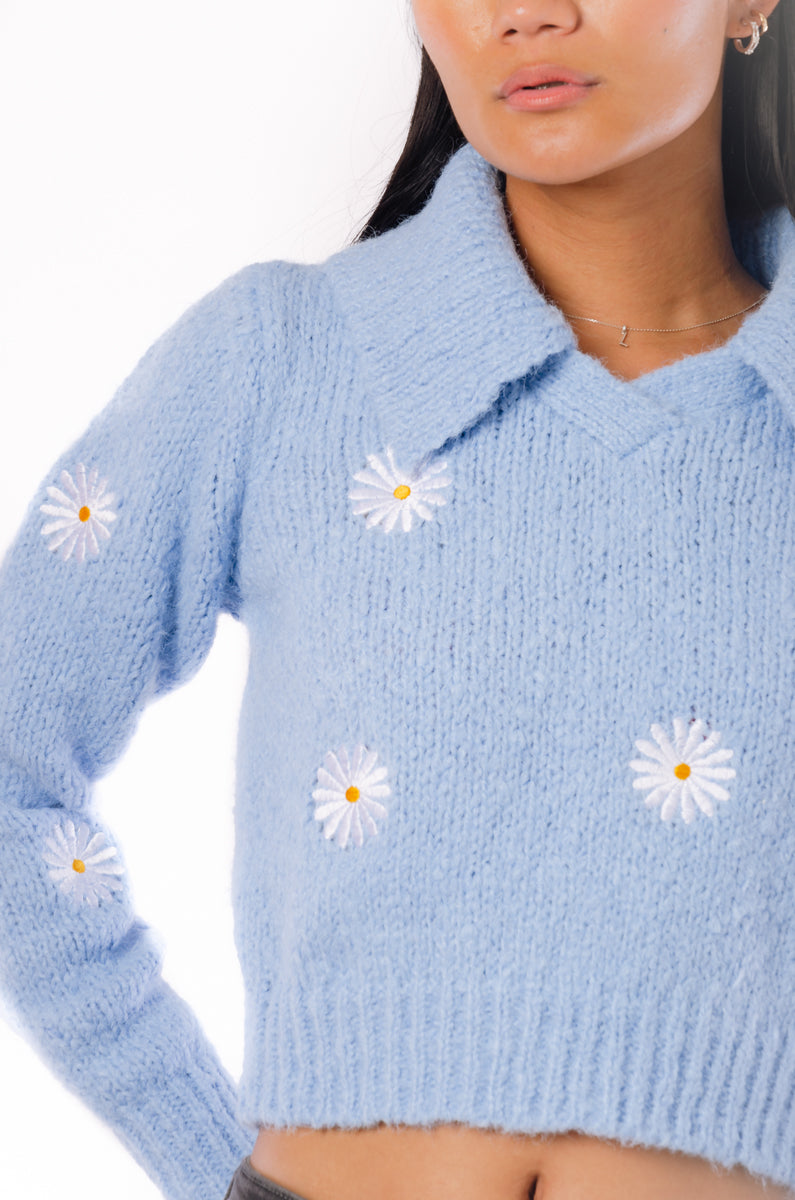 Embroidered Daises Sweater