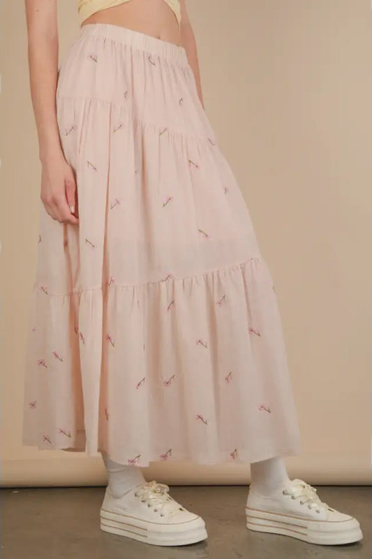 Embroidered Daisy Maxi Skirt - BLS