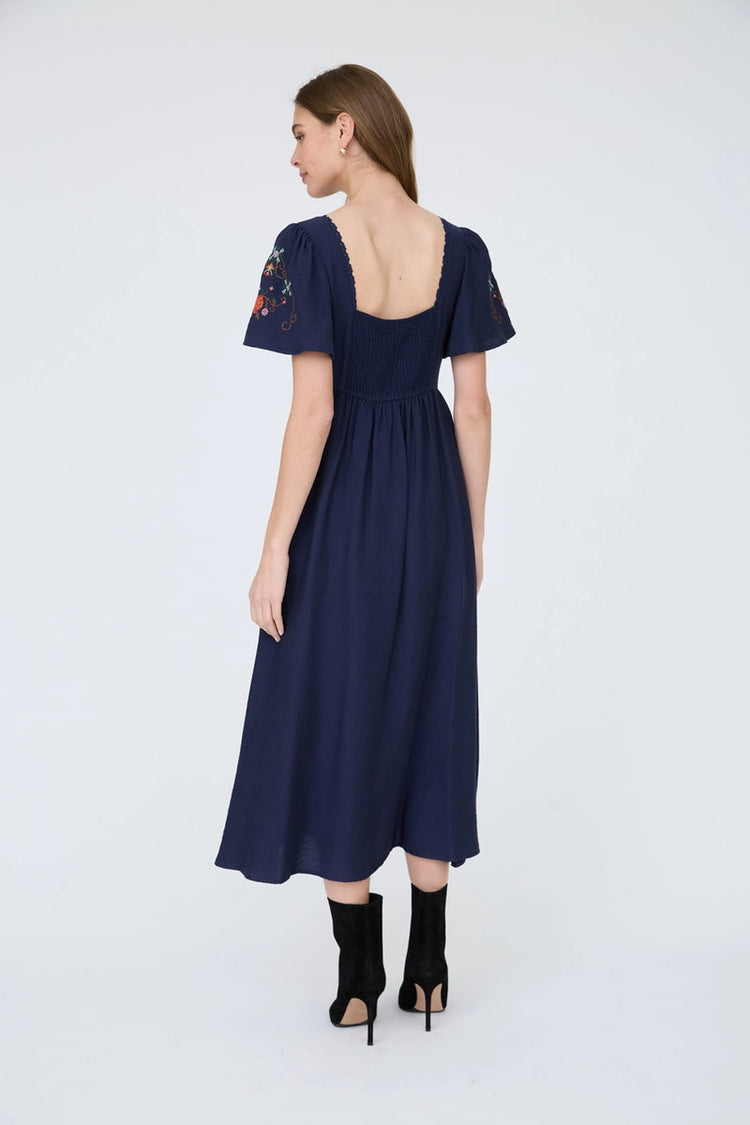 Embroidery Bell Midi Dress - NVY