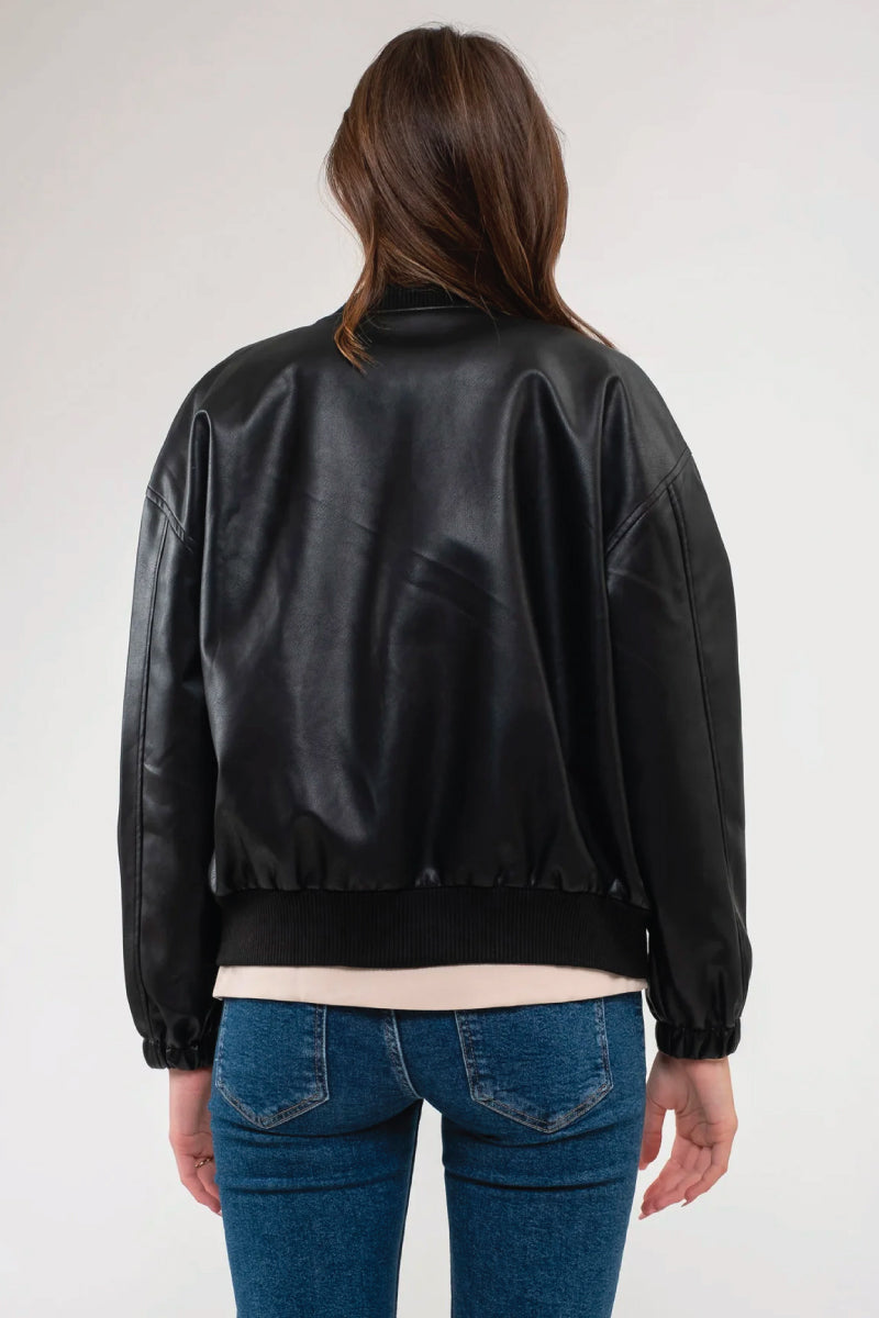 Faux Leather Bomber - BLK