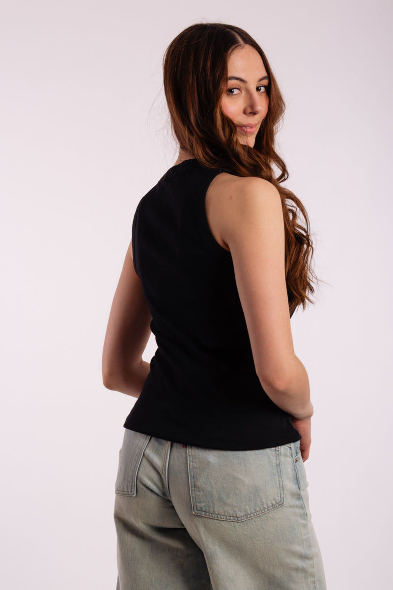 Fitted Ribbed Tank - BLK