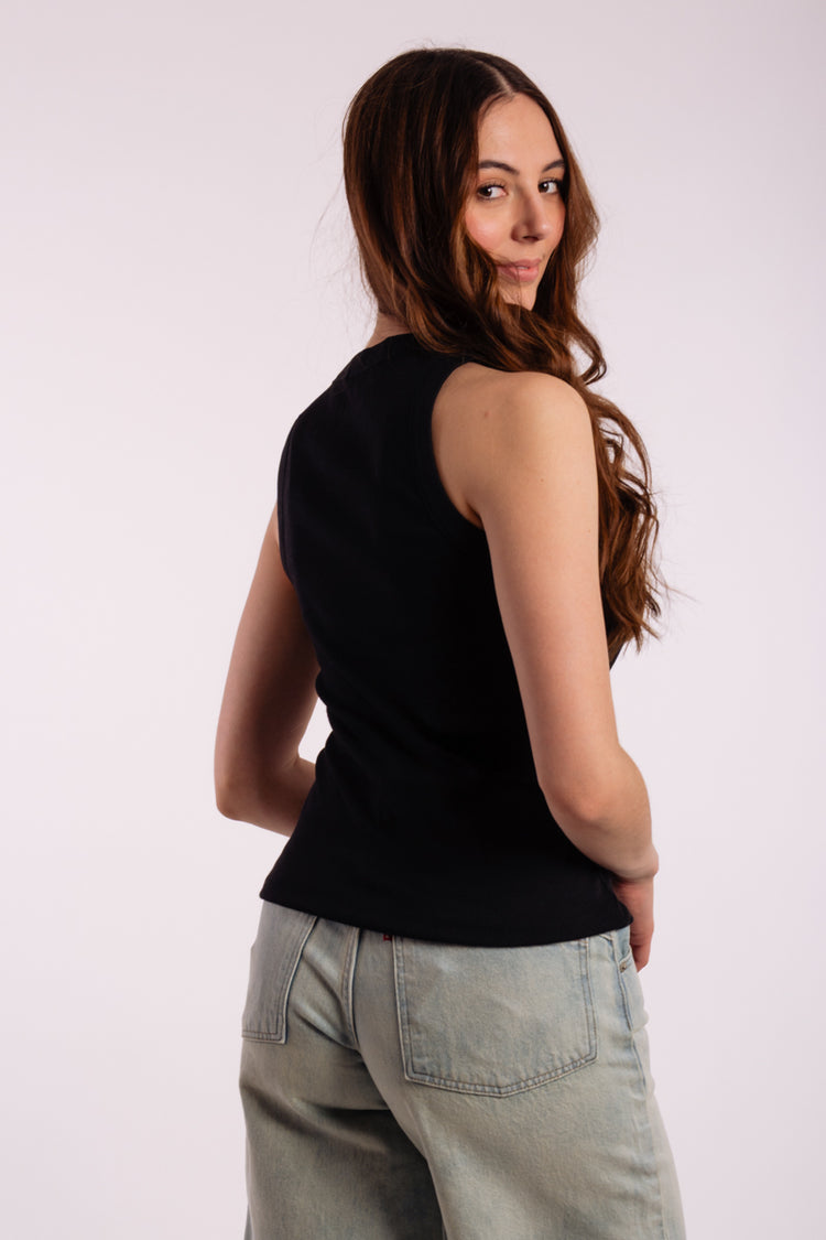 Fitted Ribbed Tank - BLK