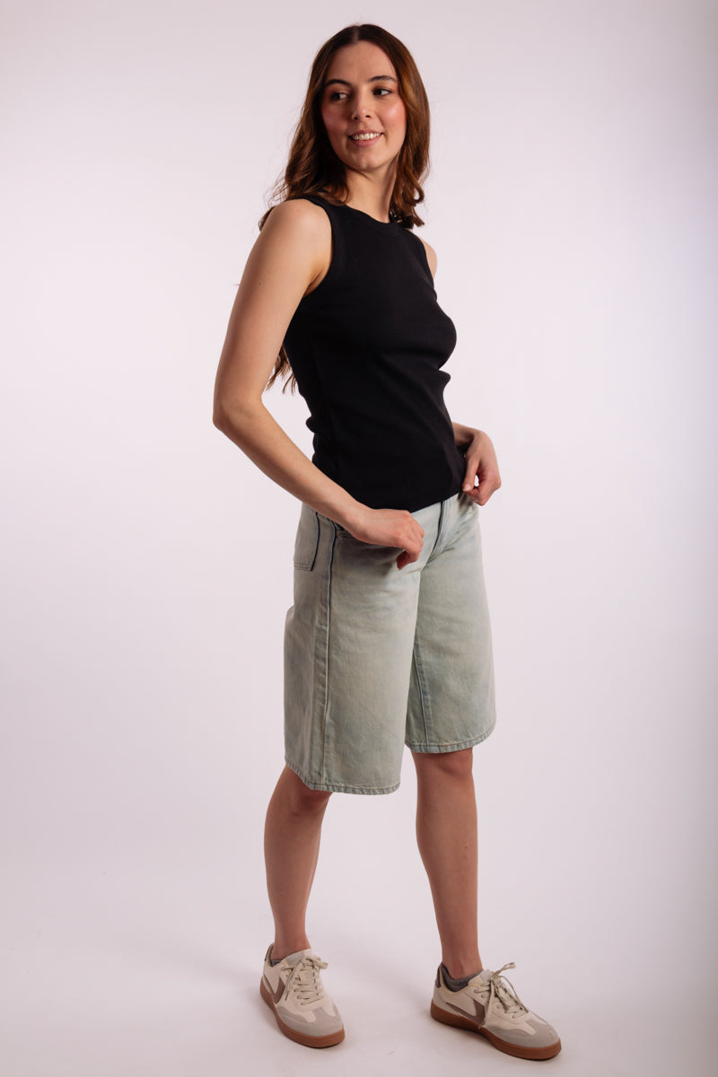 Fitted Ribbed Tank - BLK