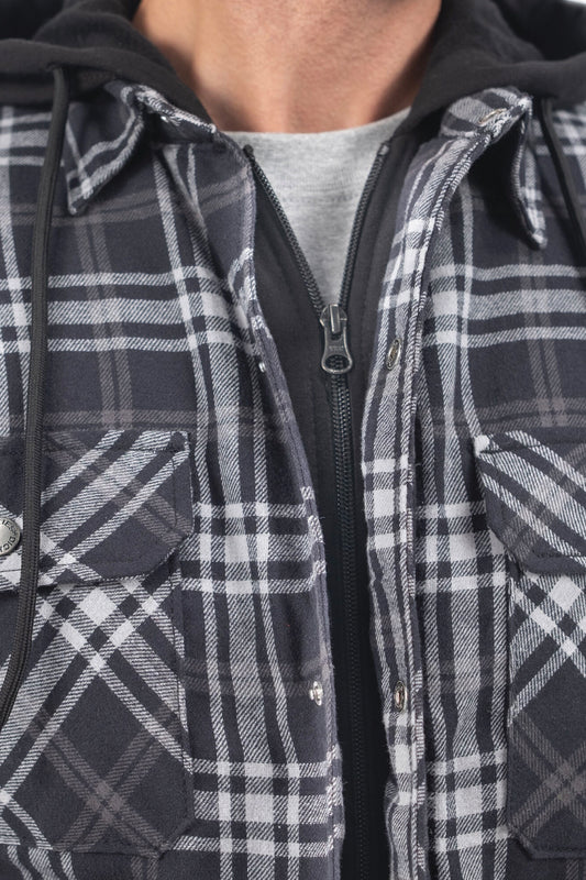 Flannel Hooded Jacket - BLK