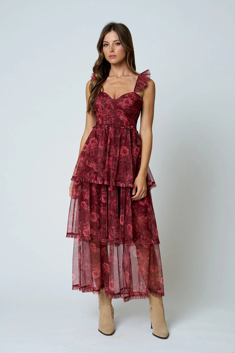 Floral Chiffon Midi Dress - BUR